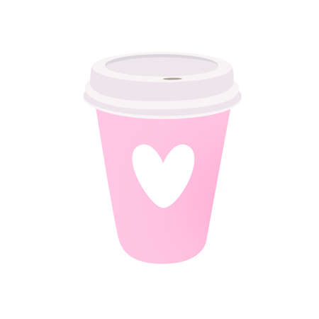 Pink coffee cup with heart. Vector illustration isolated on white backgroundのイラスト素材