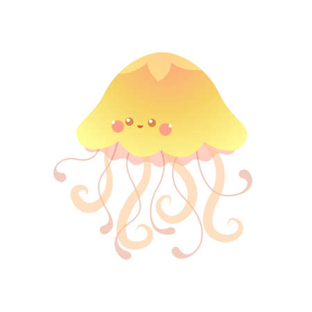 Cute little jellyfish. Vector illustration isolated on white backgroundのイラスト素材