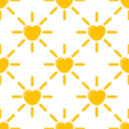 Sunny heart vector seamless pattern on white backgroundのイラスト素材
