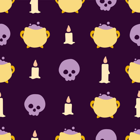 Seamless pattern with candlesticks and skulls. Halloween background.のイラスト素材