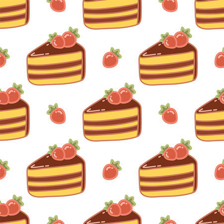 Seamless pattern with delicious cake and berries. vector illustration.のイラスト素材