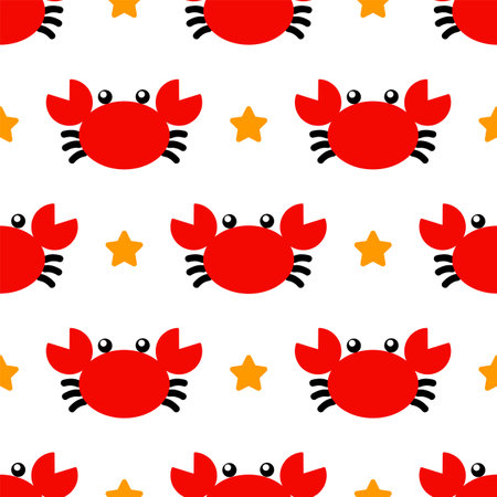 Cute crab and stars vector seamless patternのイラスト素材
