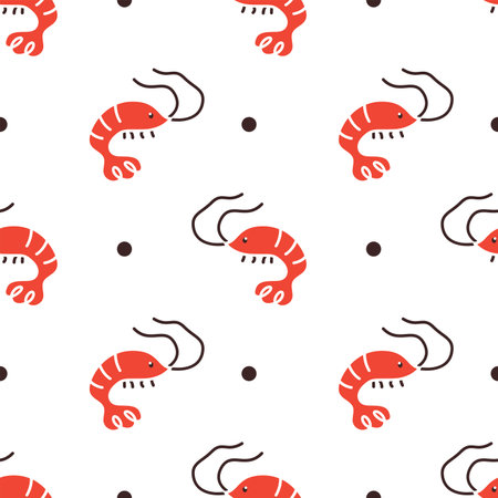Cute cartoon shrimp. Seamless vector patternのイラスト素材