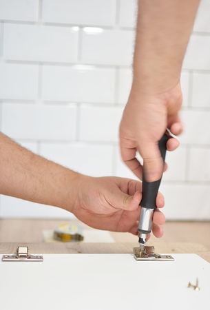 installation of kitchen cabinetの写真素材