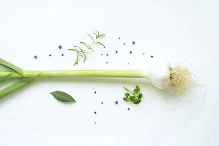 young garlic with black pepperの写真素材