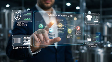 Smart industry 4.0 technology concept with icons on virtual screen.の素材