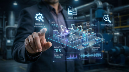 Businessman on blurred background using 3D rendering artificial intelligence interface with iconsの素材