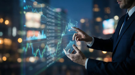 Businessman plan graph growth and increase of chart positive indicators in his businessの素材