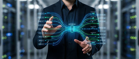 Businessman holding gold ingot with graph and chart on screen 3D renderingの素材