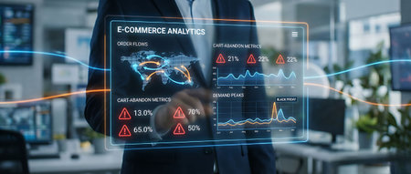 Businessman on blurred background using digital binary code hologram 3D renderingの素材