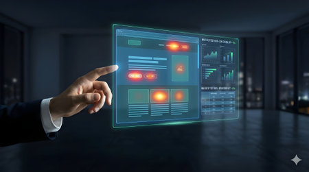 Close up of businessman hand touching icon on screen with finger 3D renderingの素材