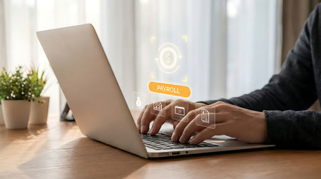 E-commerce, e-business, online shopping and business strategy concept. Businessman using laptop computer for online shopping.の素材