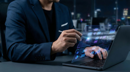 businessman hand working with new modern computer and business strategy as conceptの素材