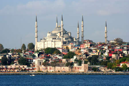 a view from istanbul-mosque and bosphorusの写真素材
