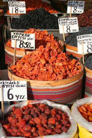 Dried apricots display at bazaarの写真素材
