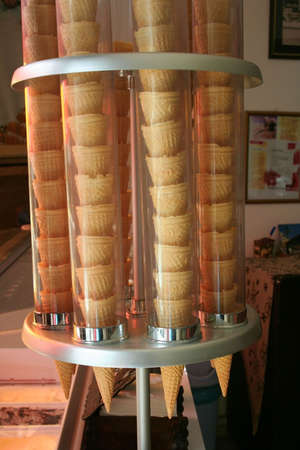 Ice cream cones at a patisserieの写真素材
