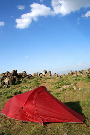 tent and camping at mountainの写真素材