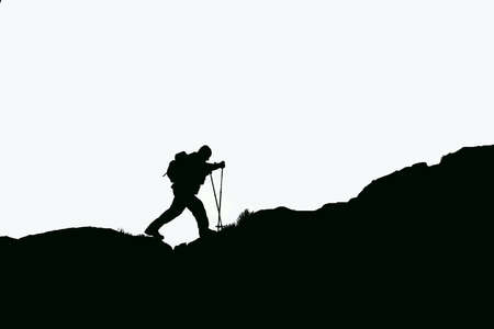 silhouette of a mountaineerの写真素材