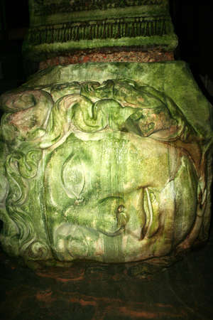 Medusa haed in The Basilica Cistern, Istanbul, Turkey  の写真素材