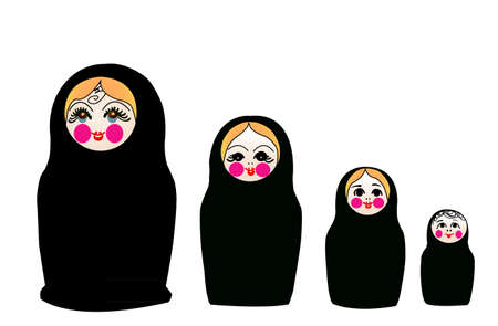 matrushka converted to islam, in black chador, のイラスト素材