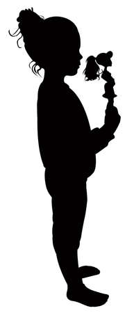 child holding her toy silhouetteのイラスト素材