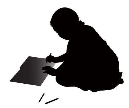 cute girl studying silhouette vectorのイラスト素材