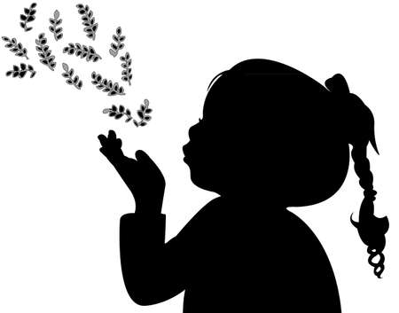 a child blowing out leaves, silhouetteのイラスト素材