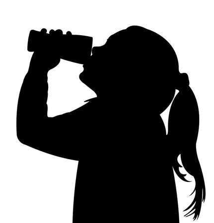 a child drinking water, silhouette vector のイラスト素材