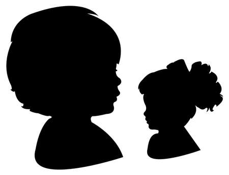 bbay girl head and her doll head silhouette vectorのイラスト素材