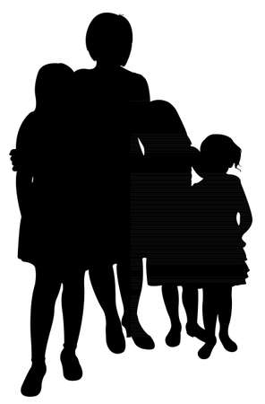 mother with three daughters,silhouette vector のイラスト素材