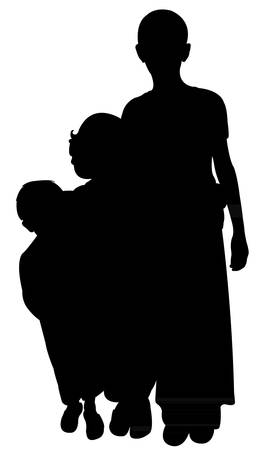 three suburban sisters silhouette vectorのイラスト素材