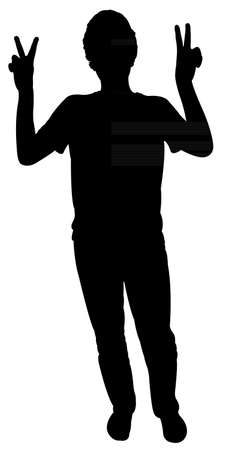 man making victory sign, silhouette vector のイラスト素材