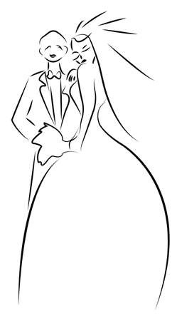 just married couple cartoon vector のイラスト素材