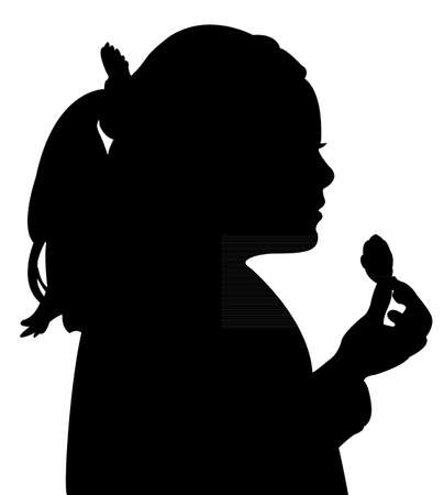 girl eating, silhouette vectorのイラスト素材