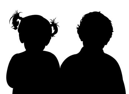 two children together, silhouette vectorのイラスト素材