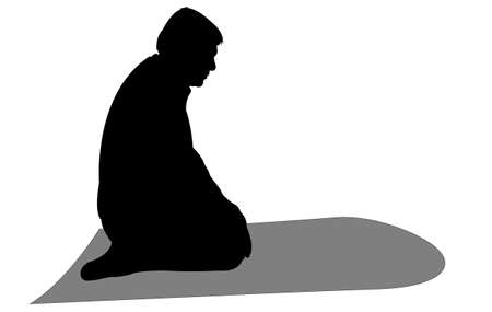 performing five time prayer, silhouette of a Muslim Prayingのイラスト素材