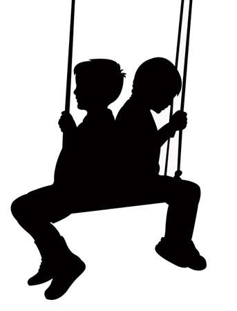 a girl and a boy swinging, silhouette vectorのイラスト素材