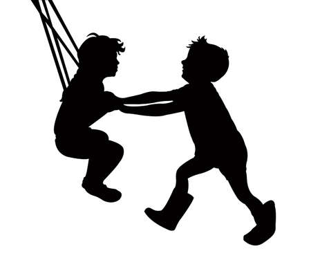 a girl and a boy swinging, silhouette vectorのイラスト素材