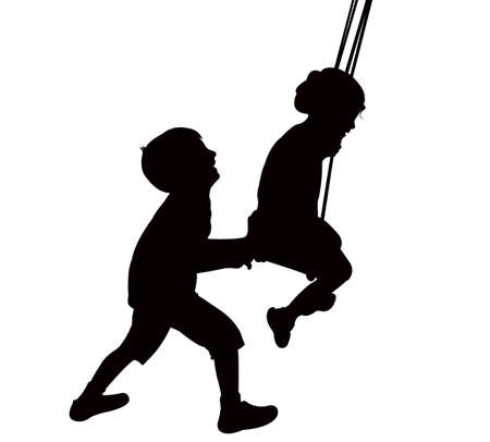 a girl and a boy swinging, silhouette vectorのイラスト素材