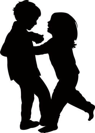 kids playing, silhouette vectorのイラスト素材