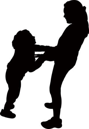 sisters playing, silhouette vectorのイラスト素材