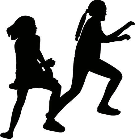running girls, silhouette vectorのイラスト素材