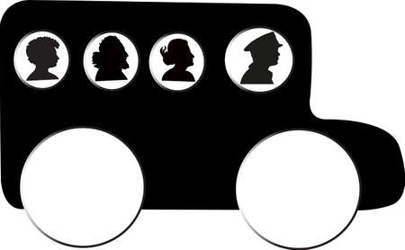 a toy bus and passengers silhouette vectorのイラスト素材