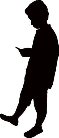 boy looking his cell phone, silhouette vectorのイラスト素材