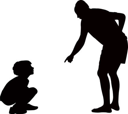 father talking to boy, silhouette vectorのイラスト素材