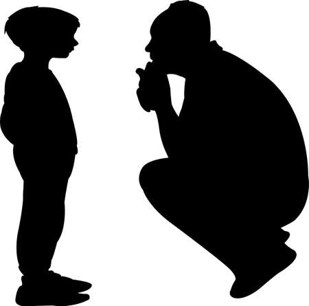 father talking to son, silhouette vectorのイラスト素材