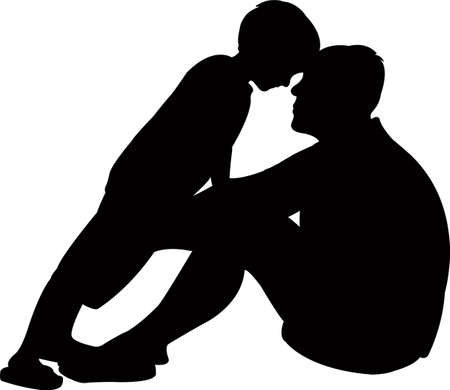 father talking to son, silhouette vectorのイラスト素材