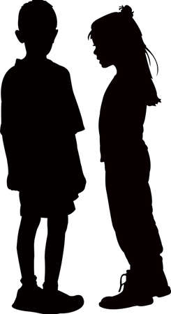 boy and girl making chat, silhouette vectorのイラスト素材