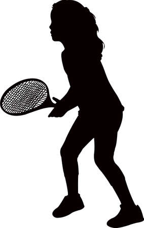 girl playing tennis, silhouette vectorのイラスト素材
