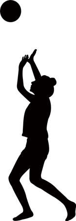 girl playing with ball, silhouette vectorのイラスト素材